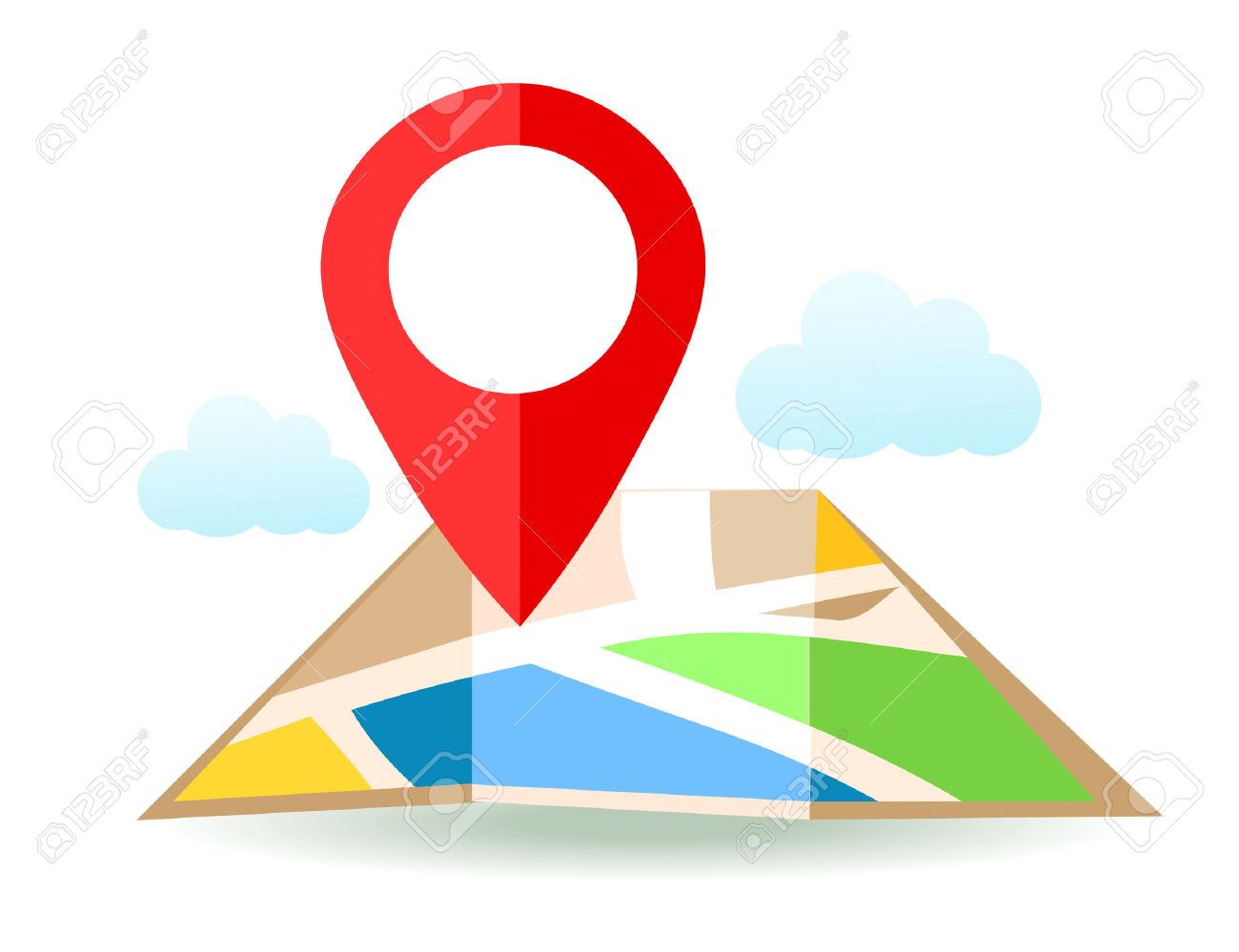 Flat map with pin. Vector location pointer icon. Markers on the Map. - 58122305 Flat map with pin. Vector location pointer icon. Markers on the Map. - 58122305