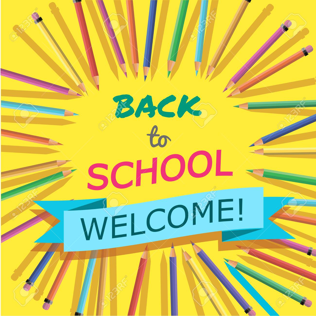 back to school background with colorful pencils with header welcome poster for school
