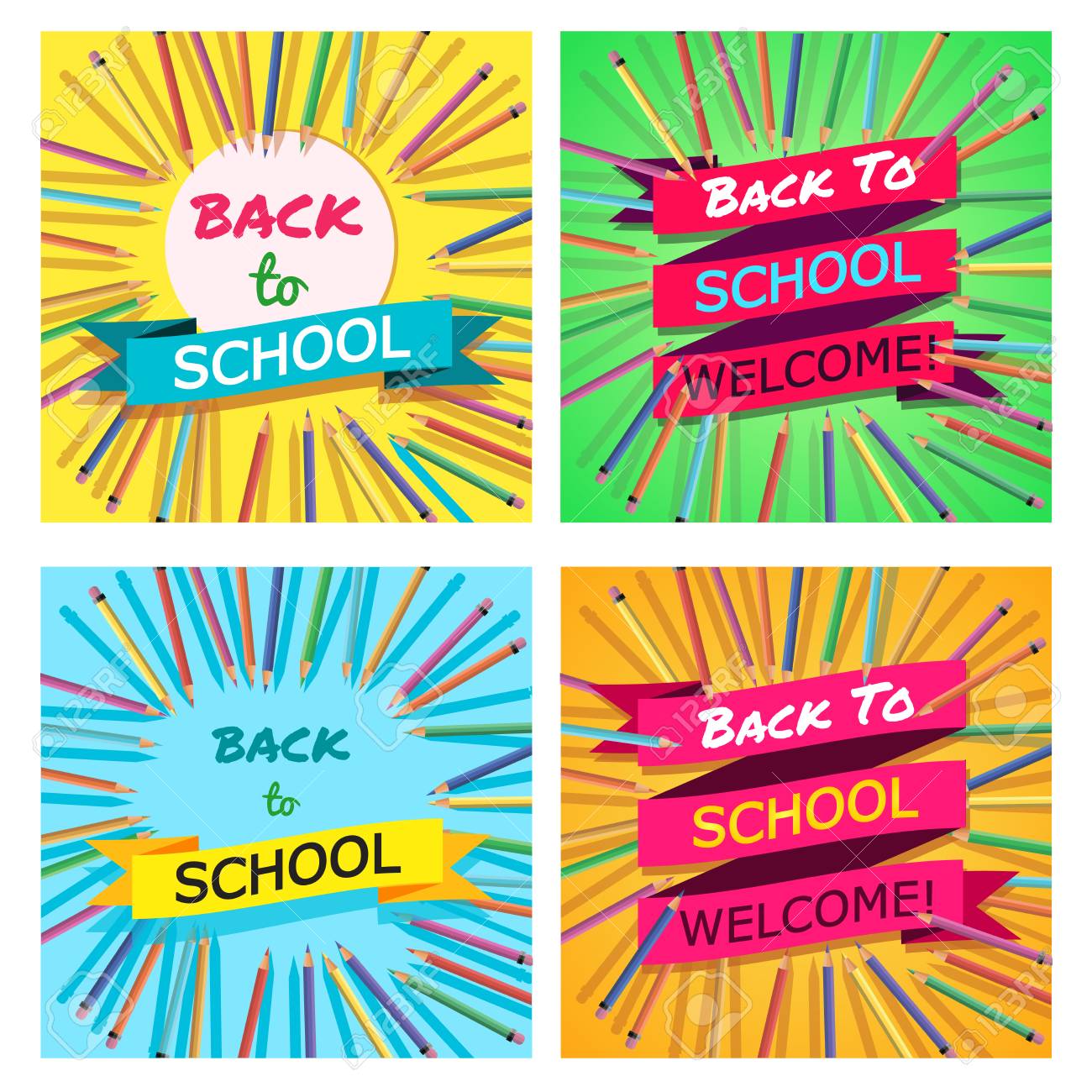 back to school set background with colorful pencils with header welcome poster for school