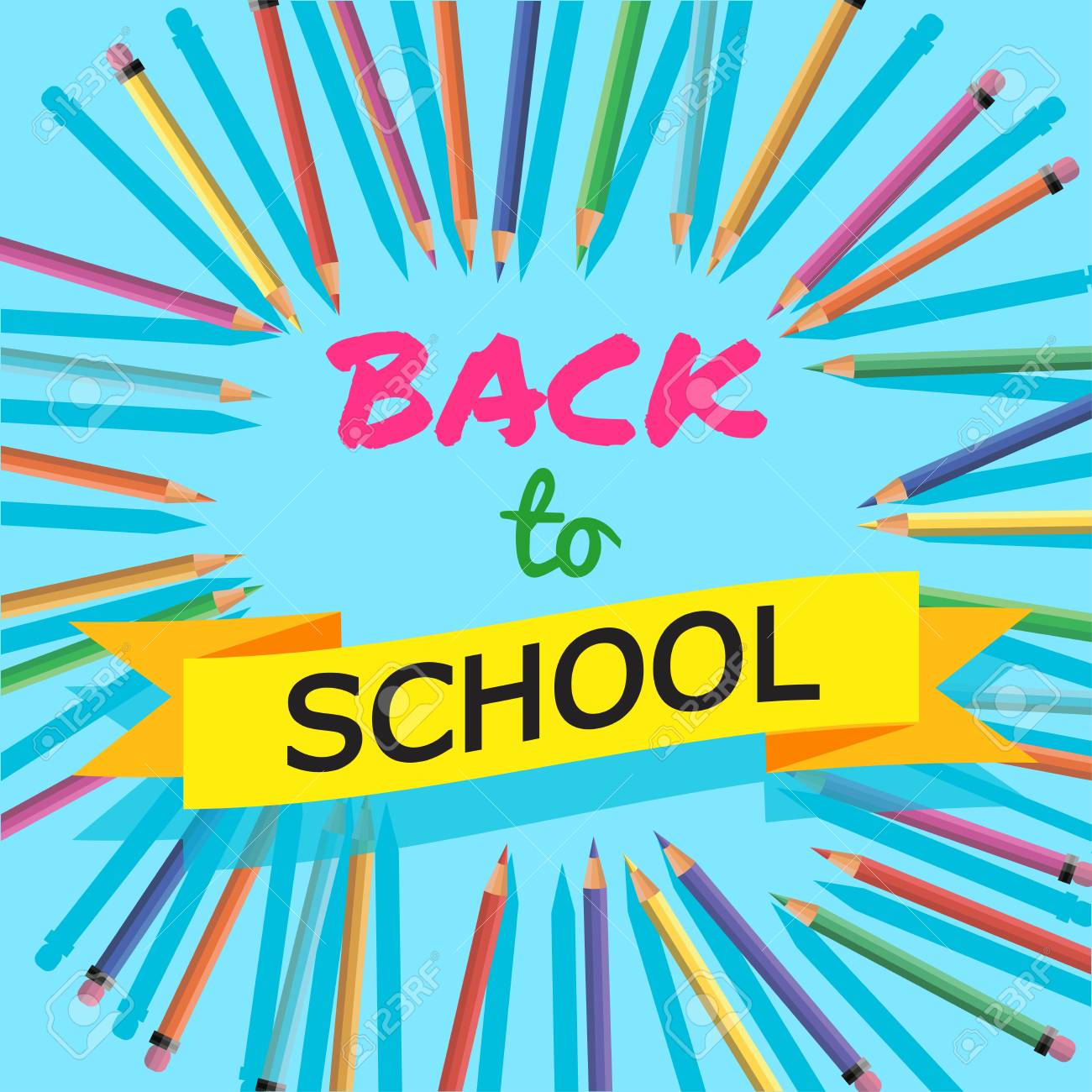 back to school background with colorful pencils with header welcome poster for school