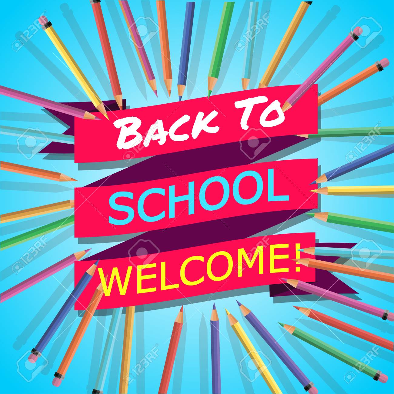 back to school background with colorful pencils with header welcome poster for school