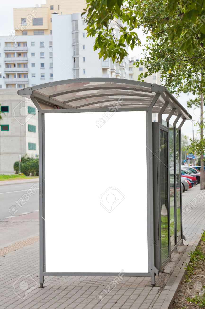 blank billboard on bus stop for your advertising stock photo billboard bus stop