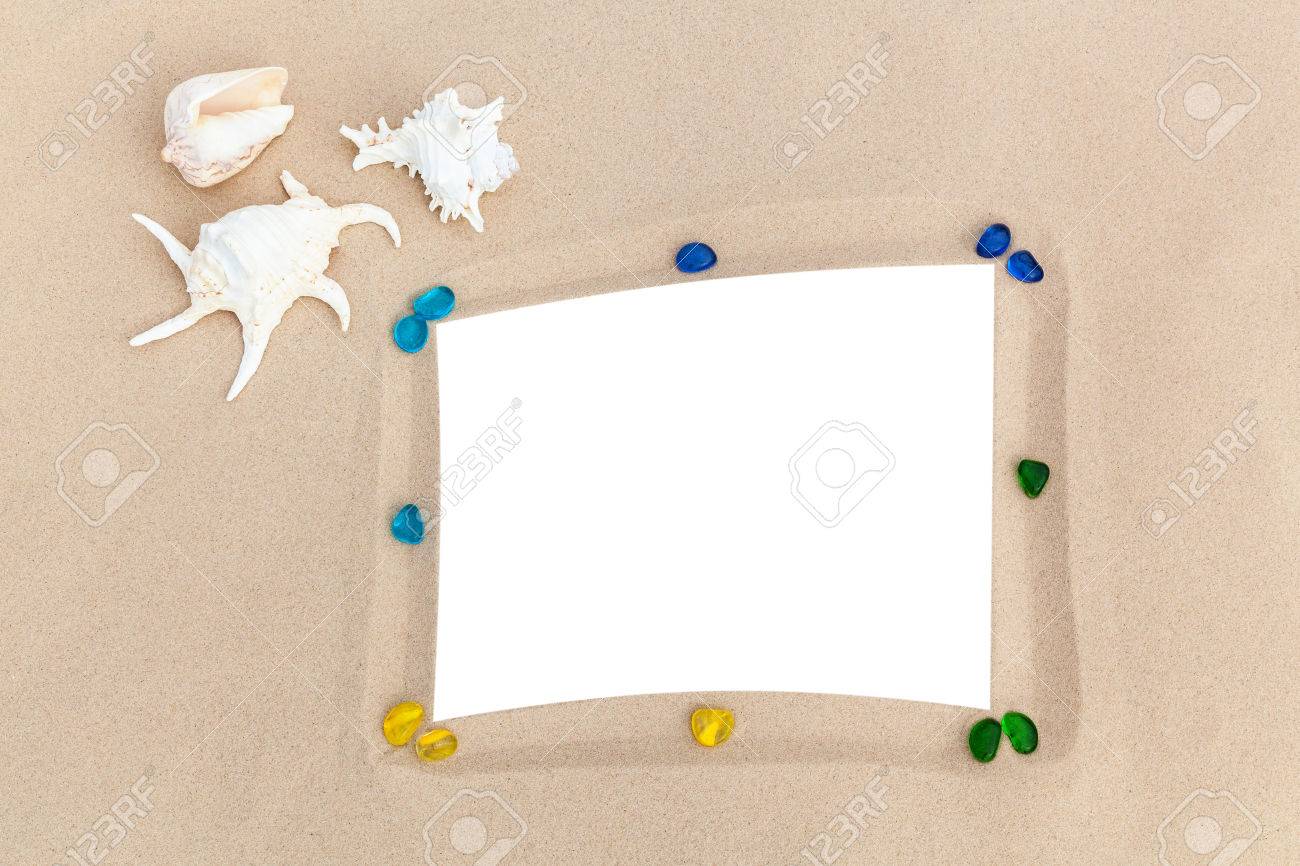 海シェル思い出旅行海の上の砂の上のフォト フレーム の写真素材 画像