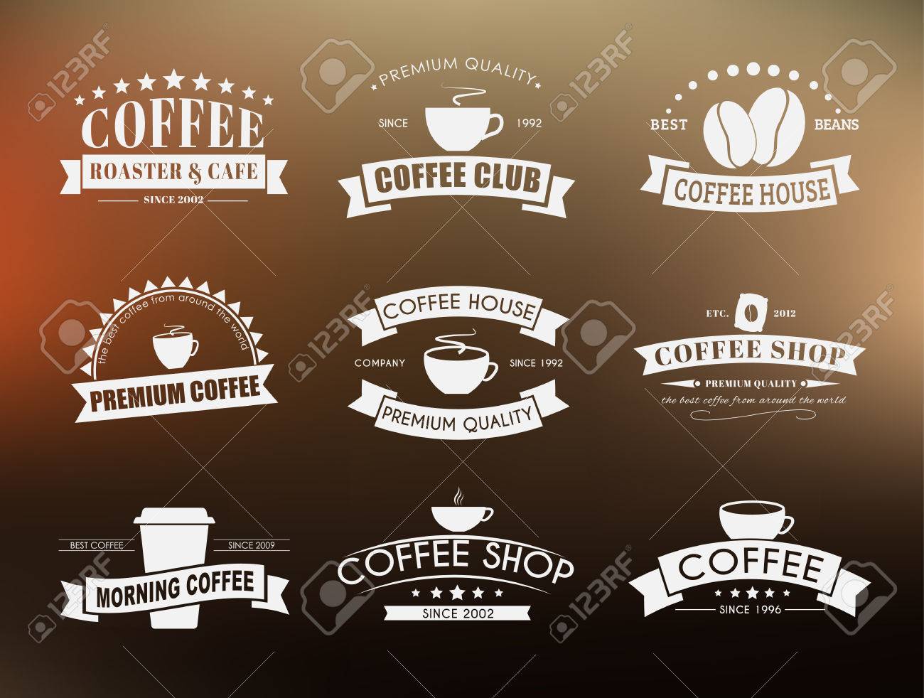 Design Coffee Logos Emblems In The Old Style With Ribbons Vector Illustration Design Coffee Logos Emblems In The Old Style With Ribbons Vector Illustration