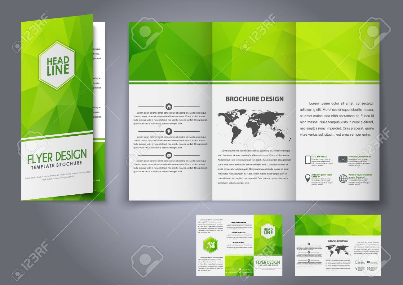 design tri fold flyers brochures green polygonal elements the