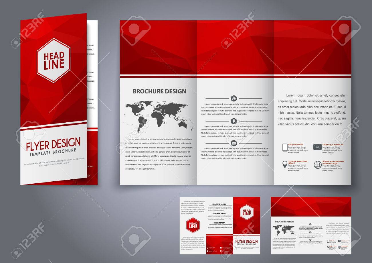 design tri fold flyers brochures red polygonal elements the