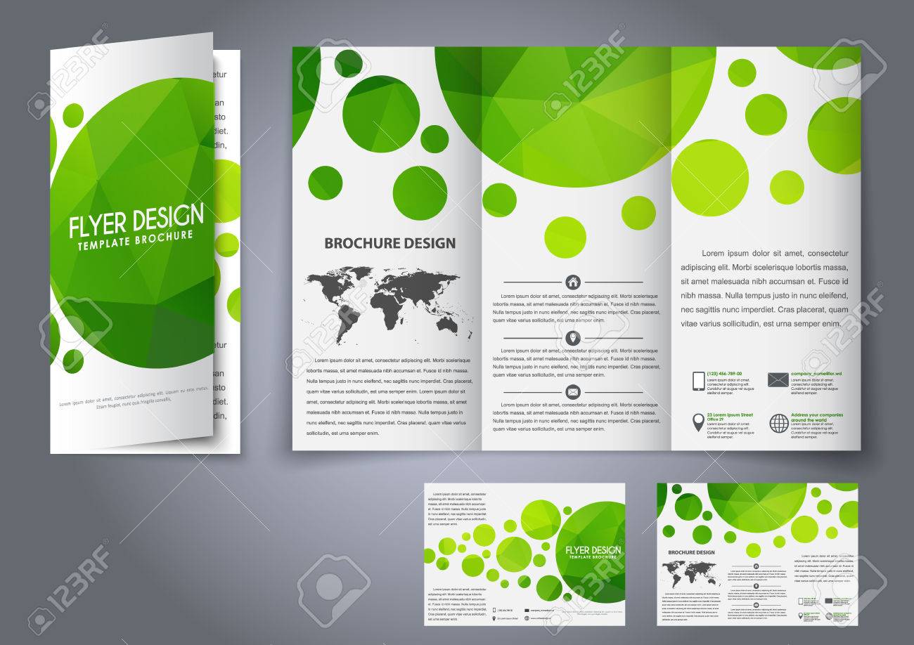 design tri fold flyers brochures green polygonal elements the