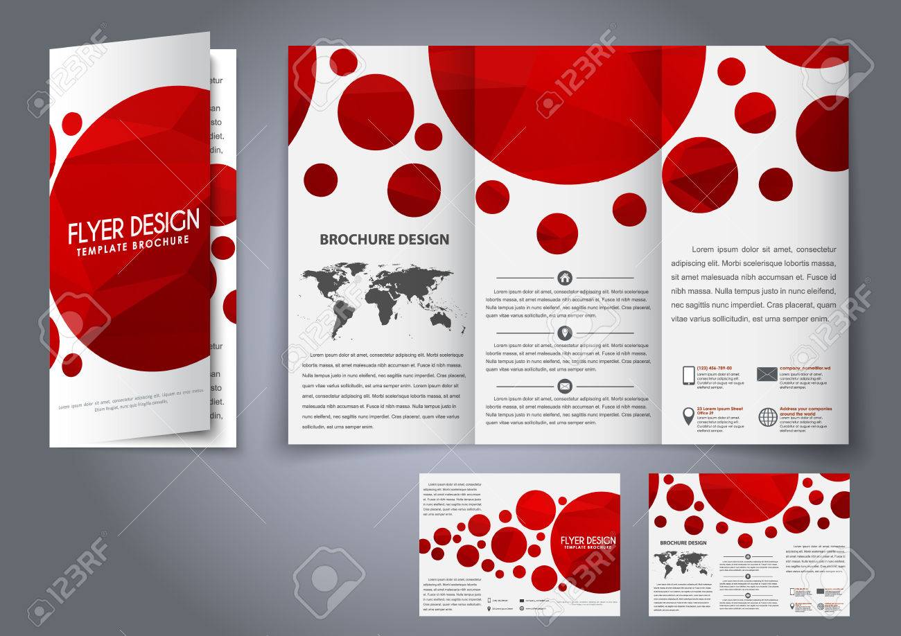 design tri fold flyers brochures red polygonal elements the