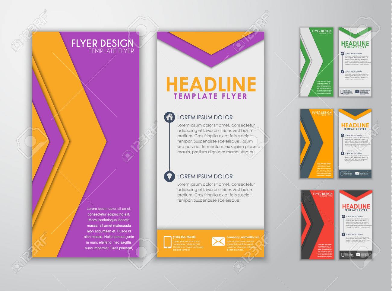 set of design templates color flyers in the style of the material printing advertising flyers