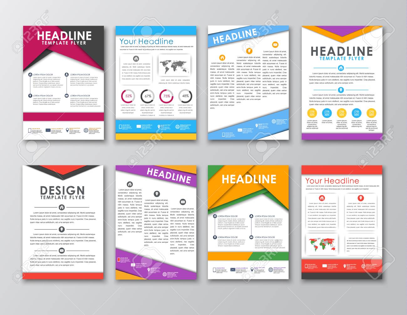 big set of flyers brochures posters in the style of the material posters design templates