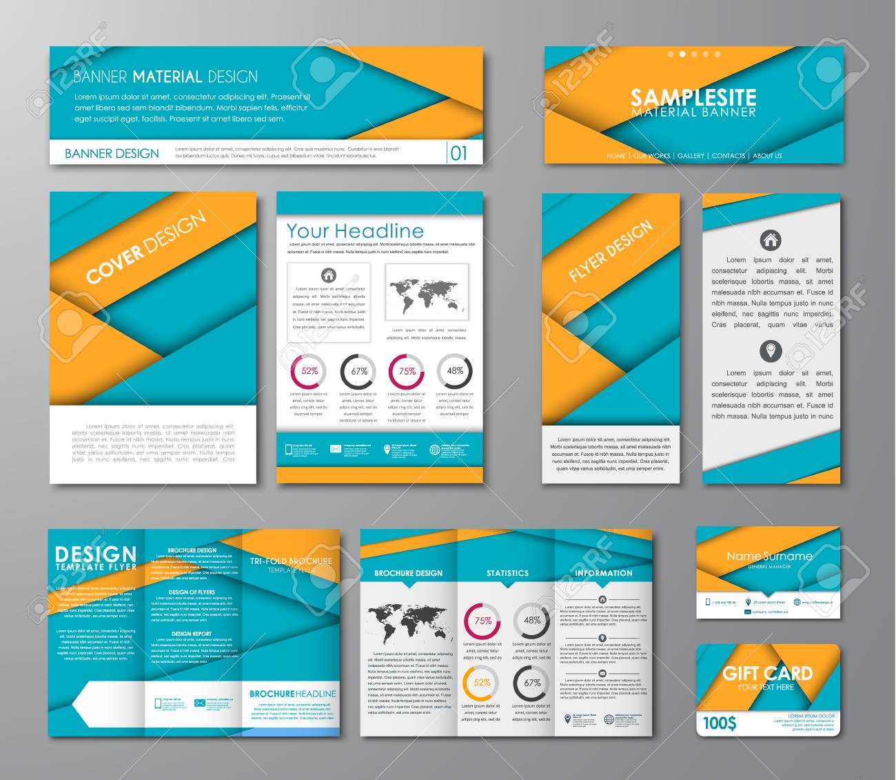 set of corporate identity of flyers brochures banners folding flyers or brochures
