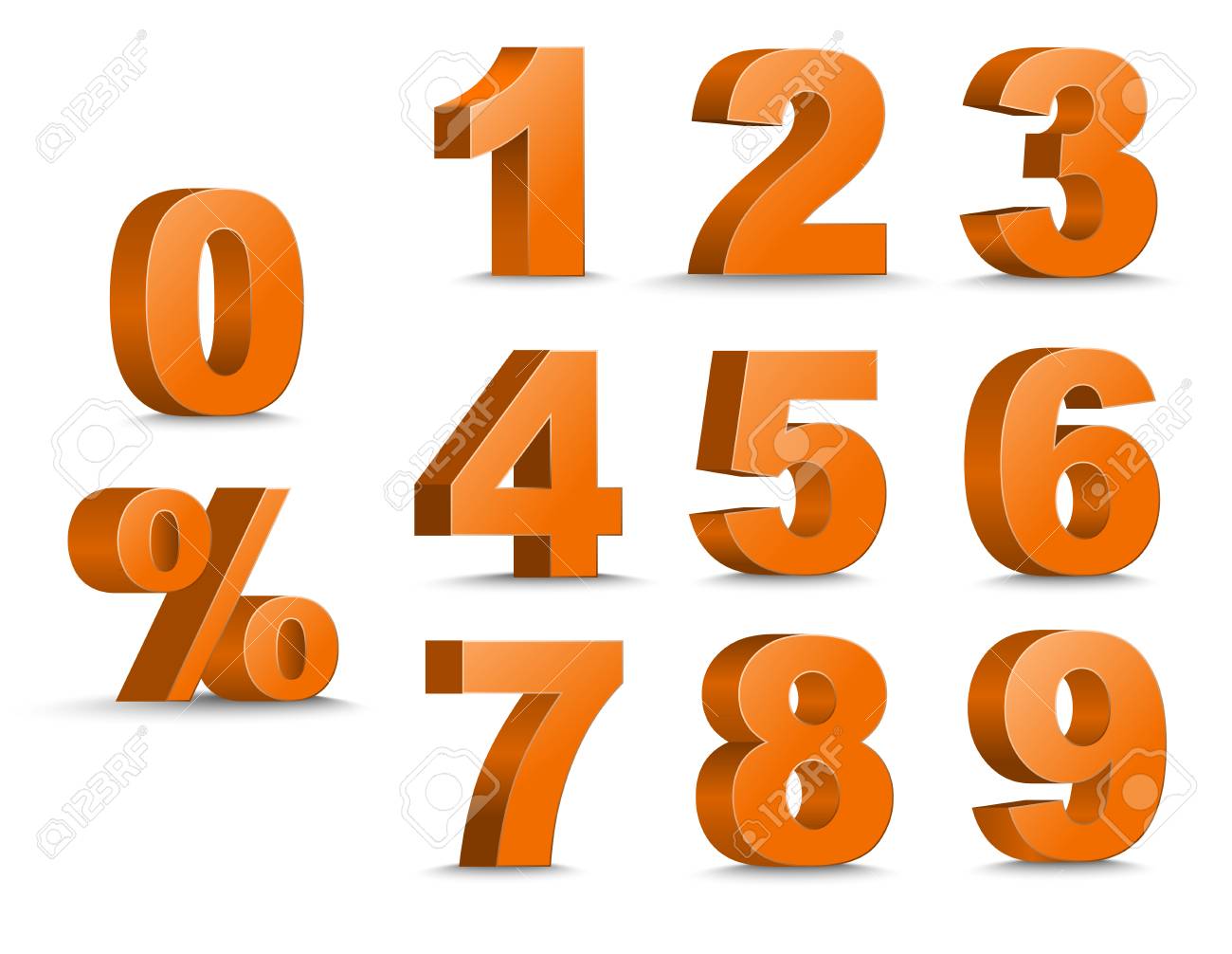 オレンジ色の数字とパーセント記号のテンプレート 3 D 1 から 9 までの数字 ベクトルの図 セットのイラスト素材 ベクタ Image