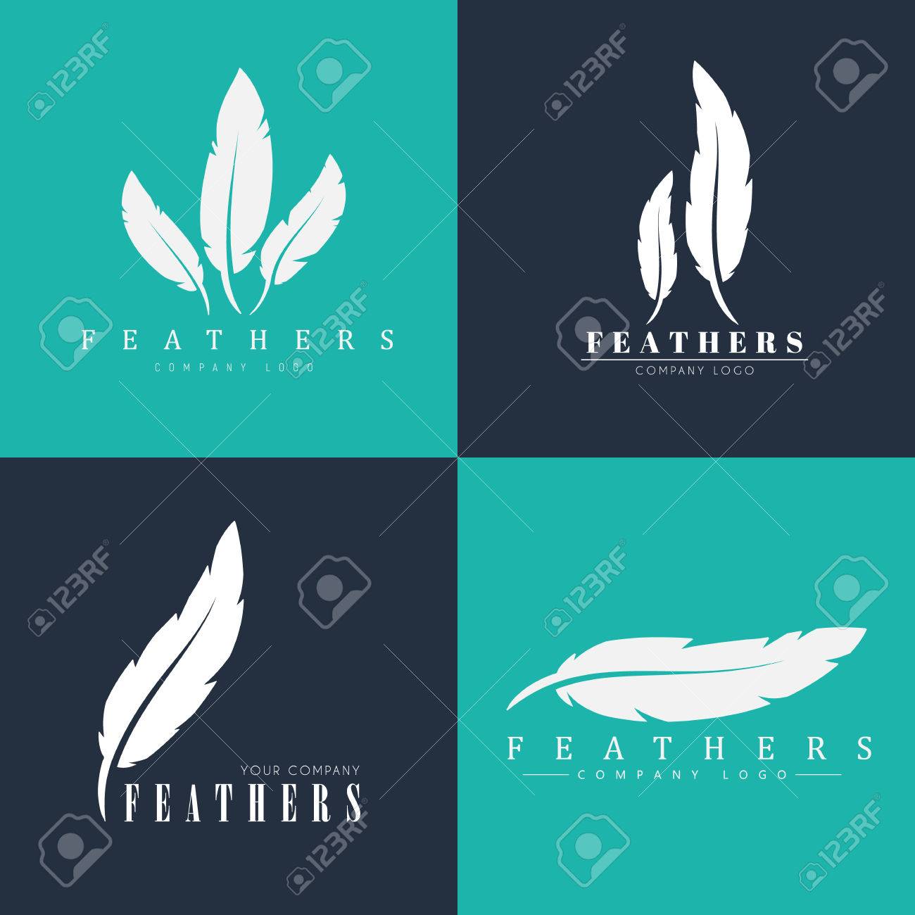 羽とロゴのデザイン 作家 出版社とビジネス用のテンプレート ベクトルの図 セットのイラスト素材 ベクタ Image