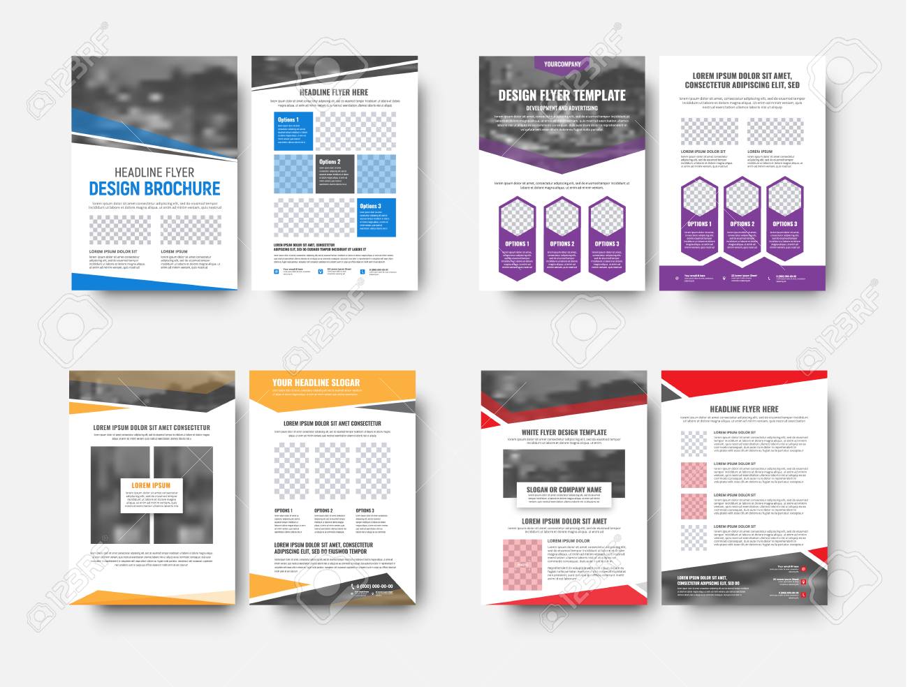 design white vector flyers templates with space for photos and different flyers