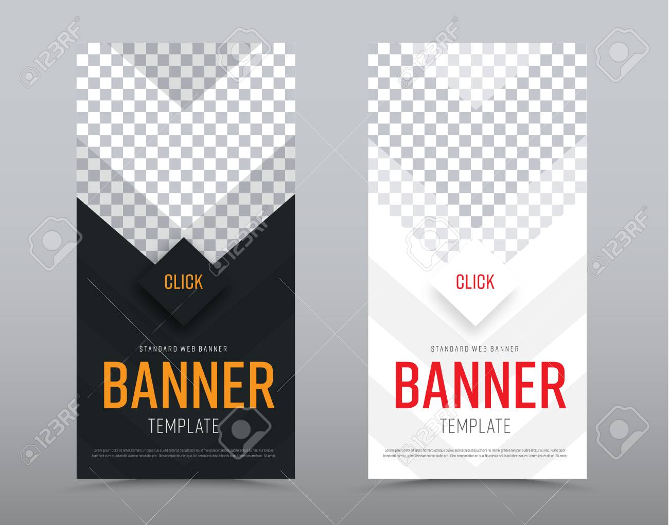 design of black and white vector vertical web banners with arrows