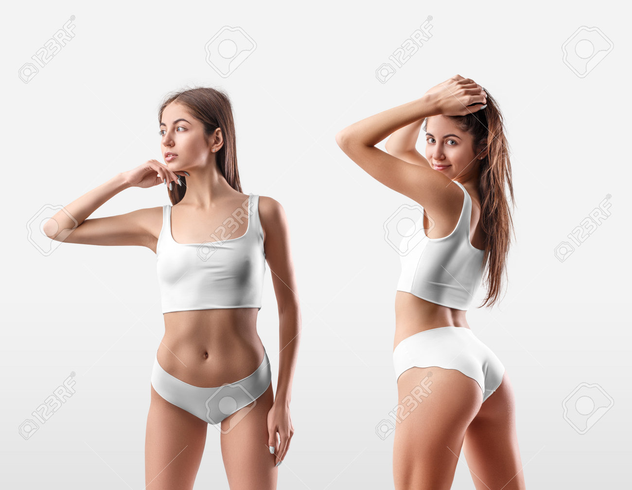 naked girl before and after Mockup Of White Sports Underwear On Sexy Naked Girl, Isolated On Background  In Studio. Top And Panties Template For Presentation Of Design, Print,  Pattern. Set Of Clothes On A Stripped Body, Front,
