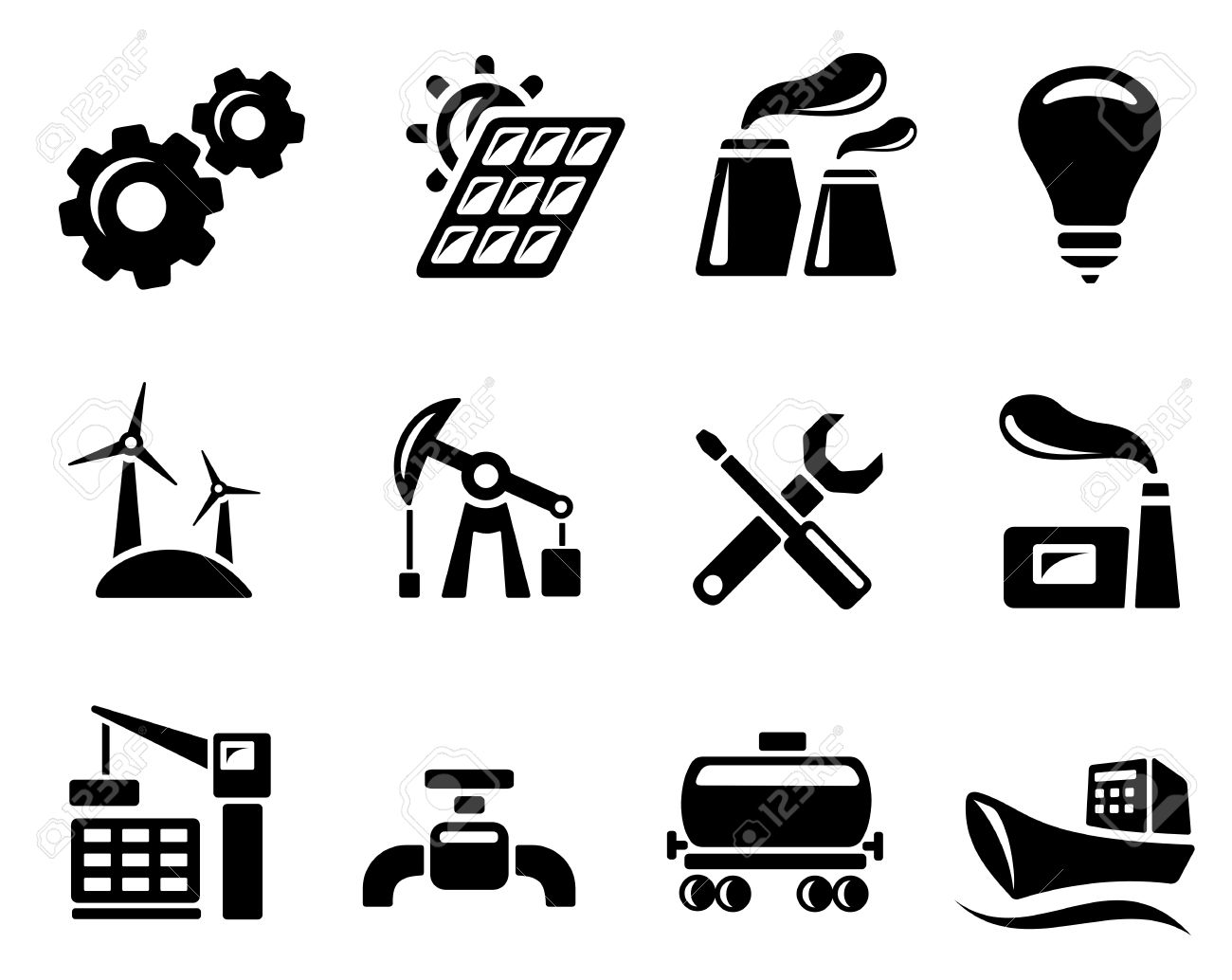 Industry Icon Set Royalty Free SVG, Cliparts, Vectors, and Stock  Illustration. Image 13476082., image size:1300x1034