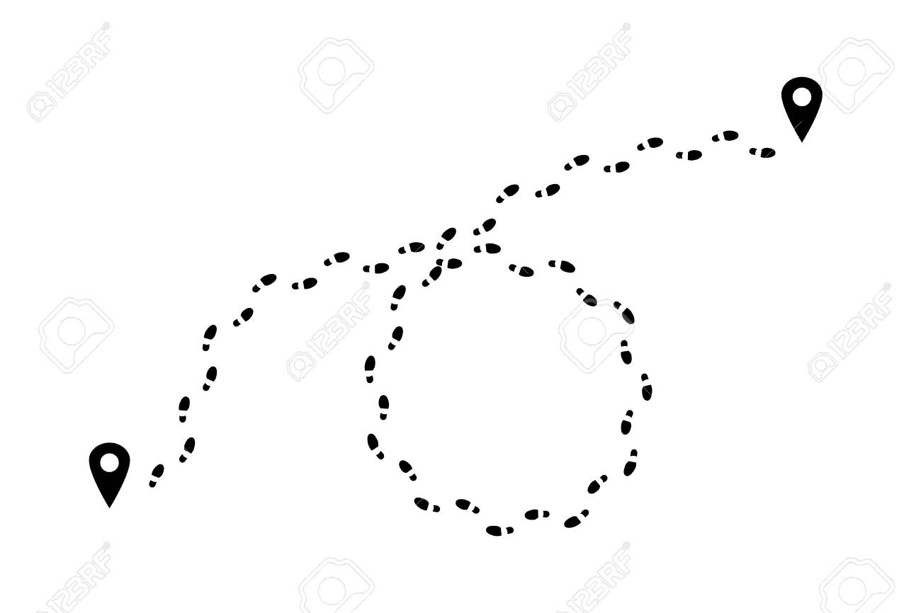 man footprints and map pins isolated on white background vector