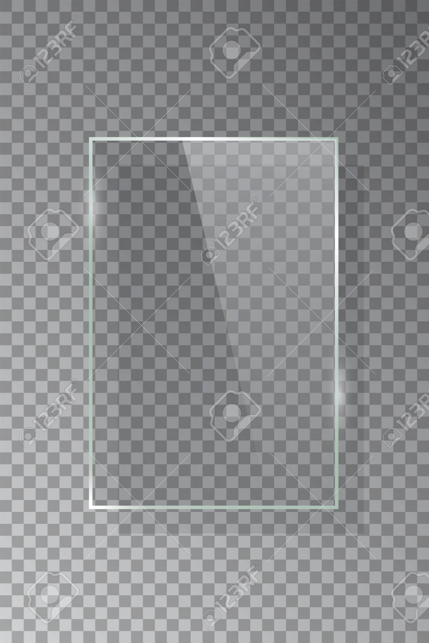 Realistic 3d vertical rectangular glass frame isolated on grey transparent background. Creative border plate object. Vector blank framework. - 164500993 Realistic 3d vertical rectangular glass frame isolated on grey transparent background. Creative border plate object. Vector blank framework. - 164500993