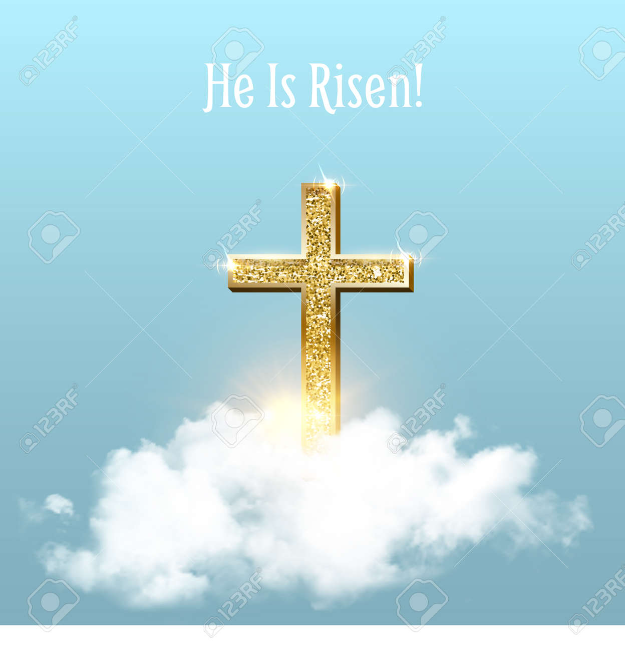 Church cross in heaven sky on Easter background. Christian golden crucifix symbol with clouds and sunbeams vector illustration. Sun shining, religious holiday celebration card with text - 166461059 Church cross in heaven sky on Easter background. Christian golden crucifix symbol with clouds and sunbeams vector illustration. Sun shining, religious holiday celebration card with text - 166461059