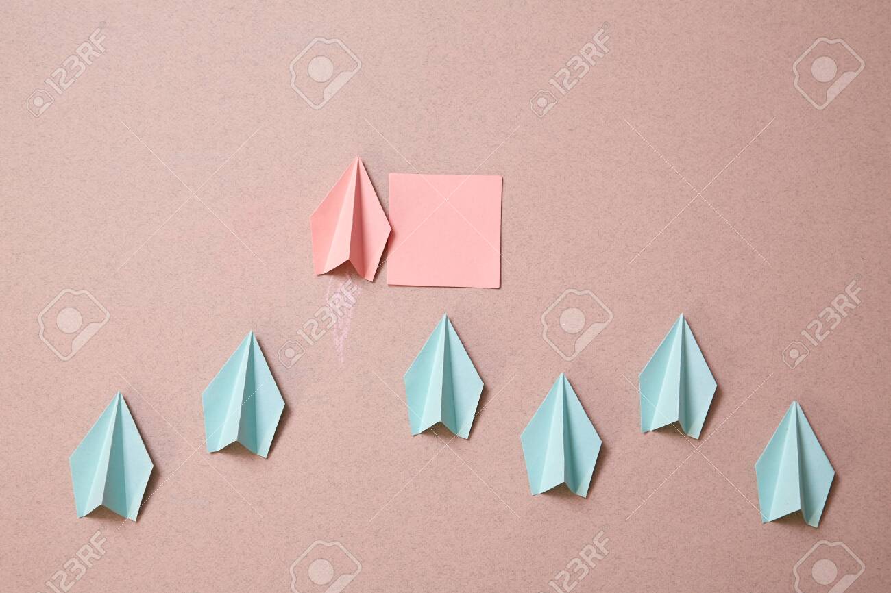 Origami Paper Plane With Empty Sticky Note Think Different And