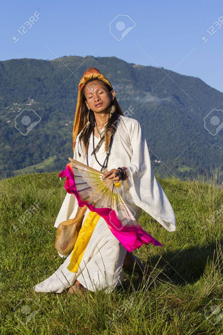 Shemale Dancing With A Fan At Sunrise In Pokhara, Nepal. Stock Photo,  Picture and Royalty Free Image. Image 75388534.