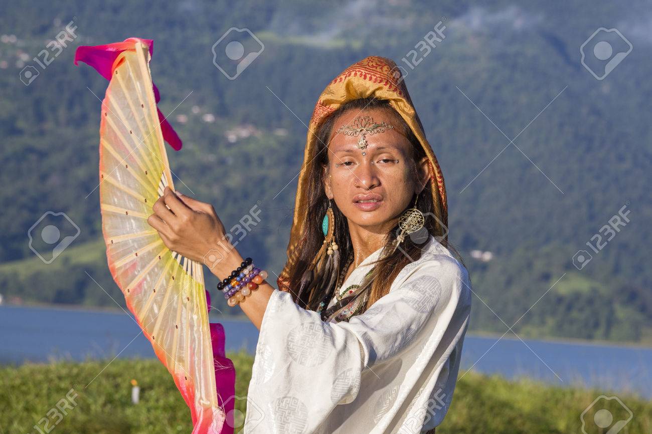 Shemale Dancing With A Fan At Sunrise In Pokhara, Nepal. Stock Photo,  Picture and Royalty Free Image. Image 76464000.