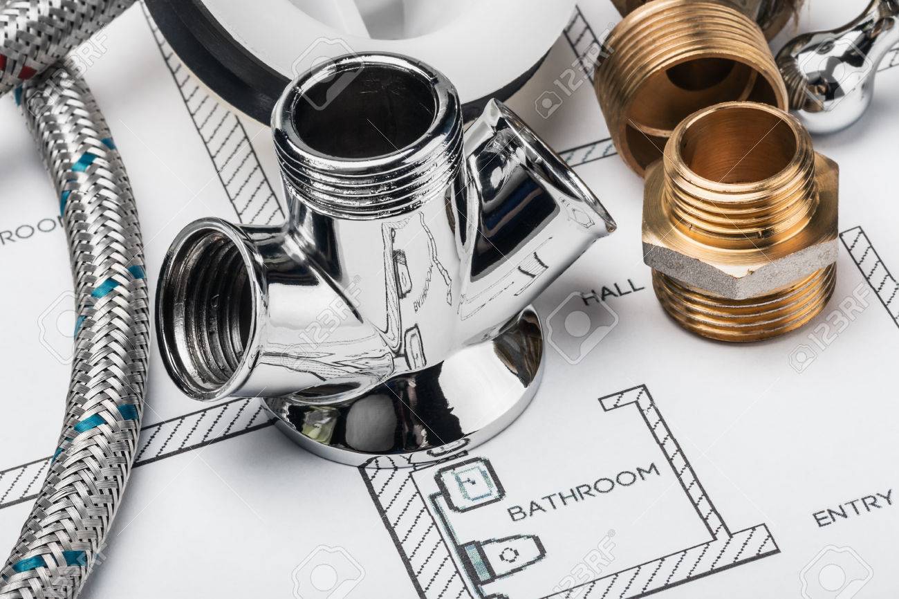 plumbing and tools lying on drawing for repair - 32257744 plumbing and tools lying on drawing for repair - 32257744
