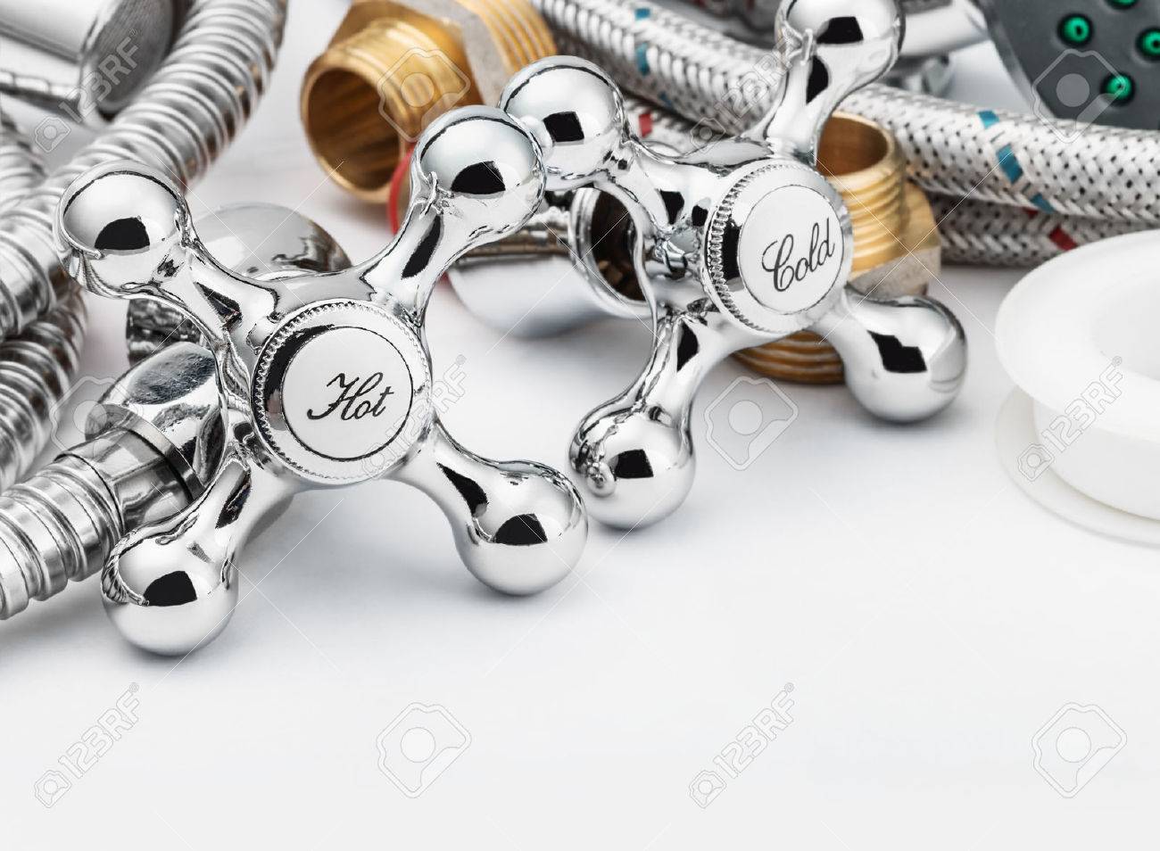 All kinds of plumbing and tools on a gray background - 32257495 All kinds of plumbing and tools on a gray background - 32257495