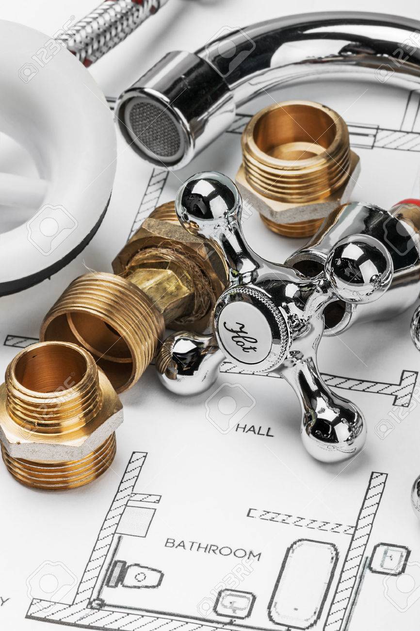 plumbing and tools lying on drawing for repair - 37298286 plumbing and tools lying on drawing for repair - 37298286