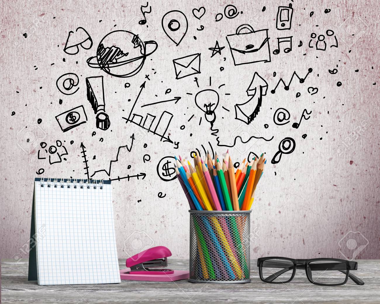 Office Stuffs On Table Stock Photo 