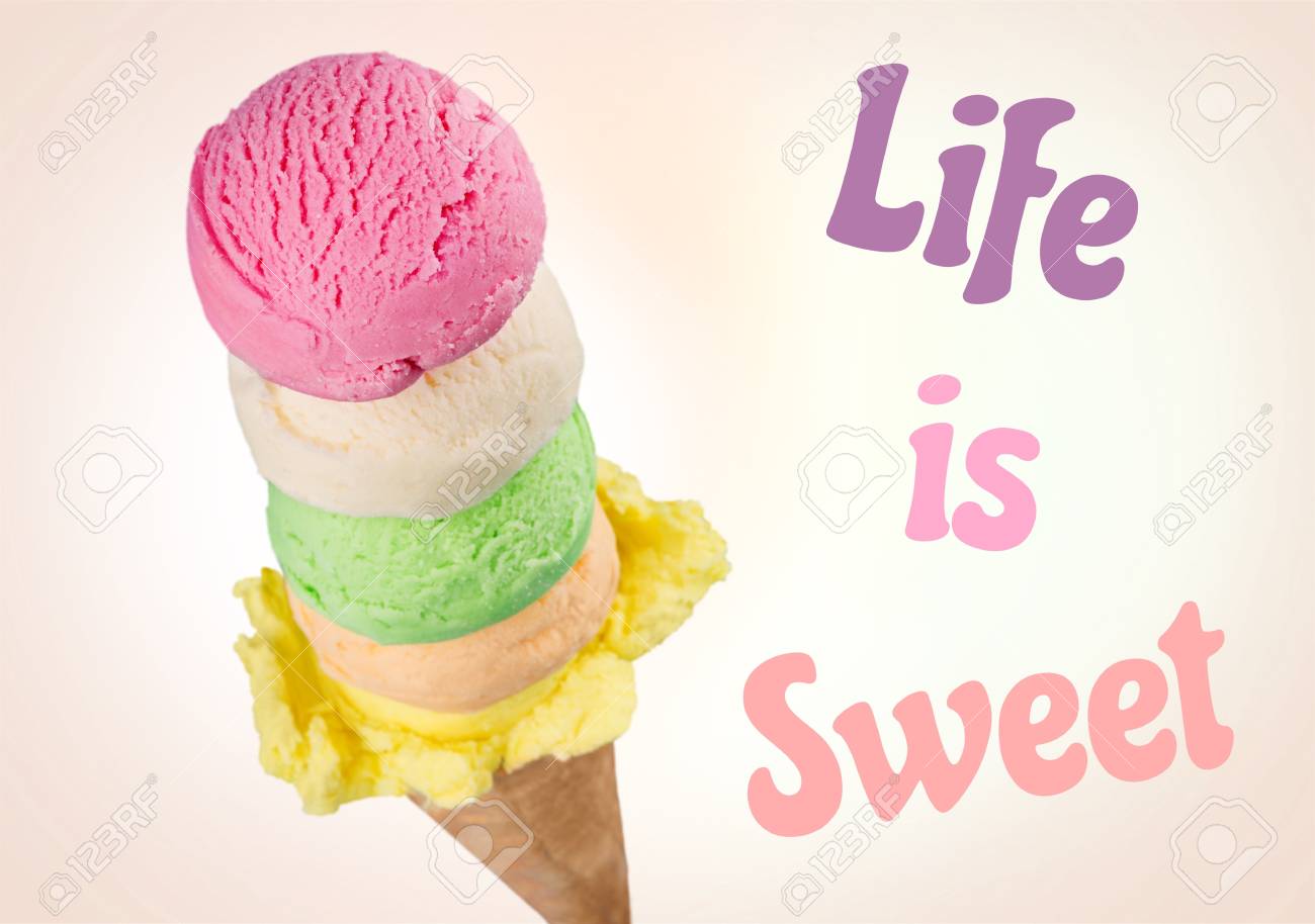 Life Is Sweet Inspirational Poster With Ice Cream And Ink