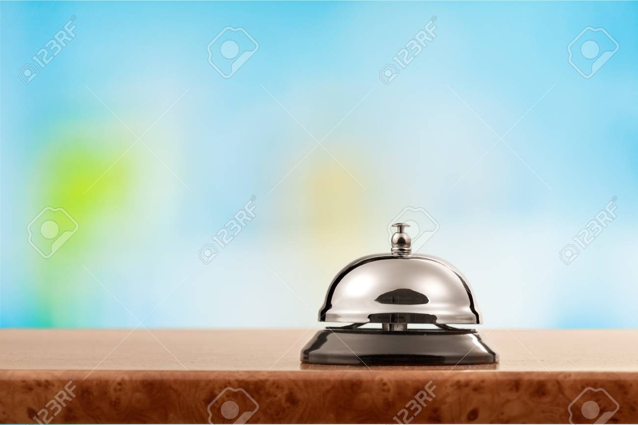 Vintage Hotel Reception Service Desk Bell Front Textured Concrete