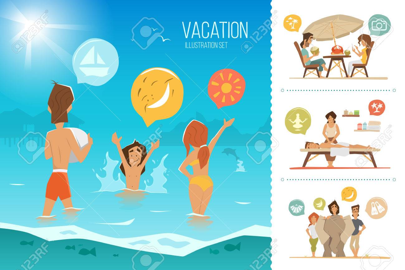 Family summer vacation illustration set. Happy mother, father and his child kid, playing on the beach. - 50570745 Family summer vacation illustration set. Happy mother, father and his child kid, playing on the beach. - 50570745