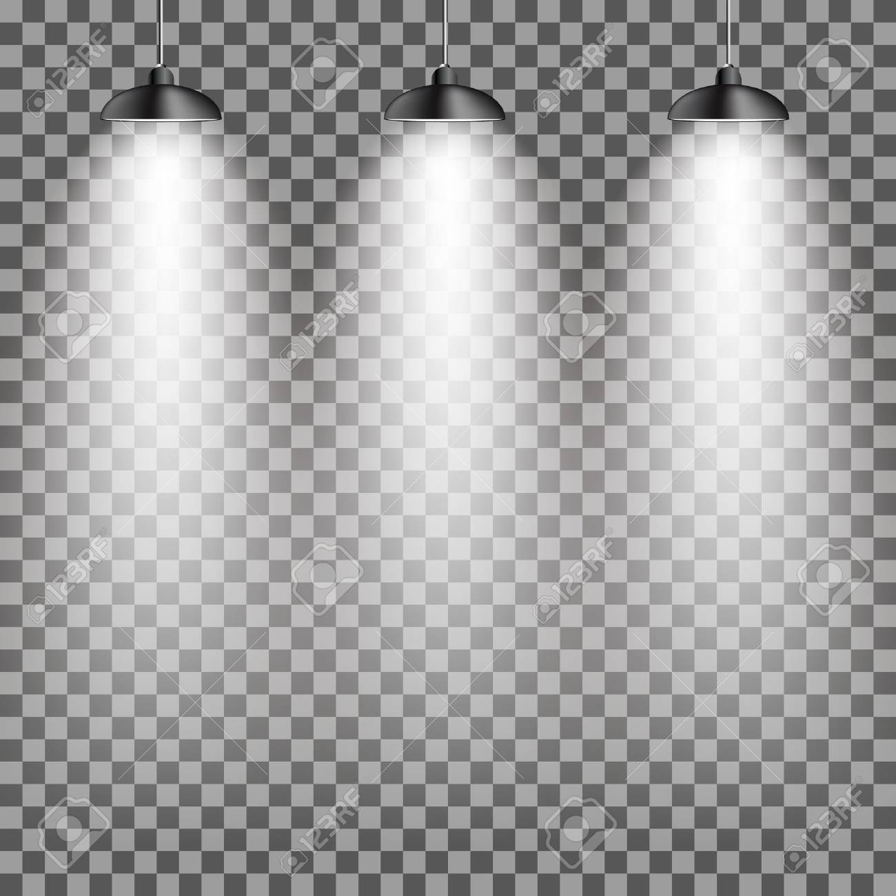 暗い背景にチェック柄の透明効果でスポット ライト ランプを照明で明るい テキストまたはオブジェクトの空の空間 Eps10のイラスト素材 ベクタ Image