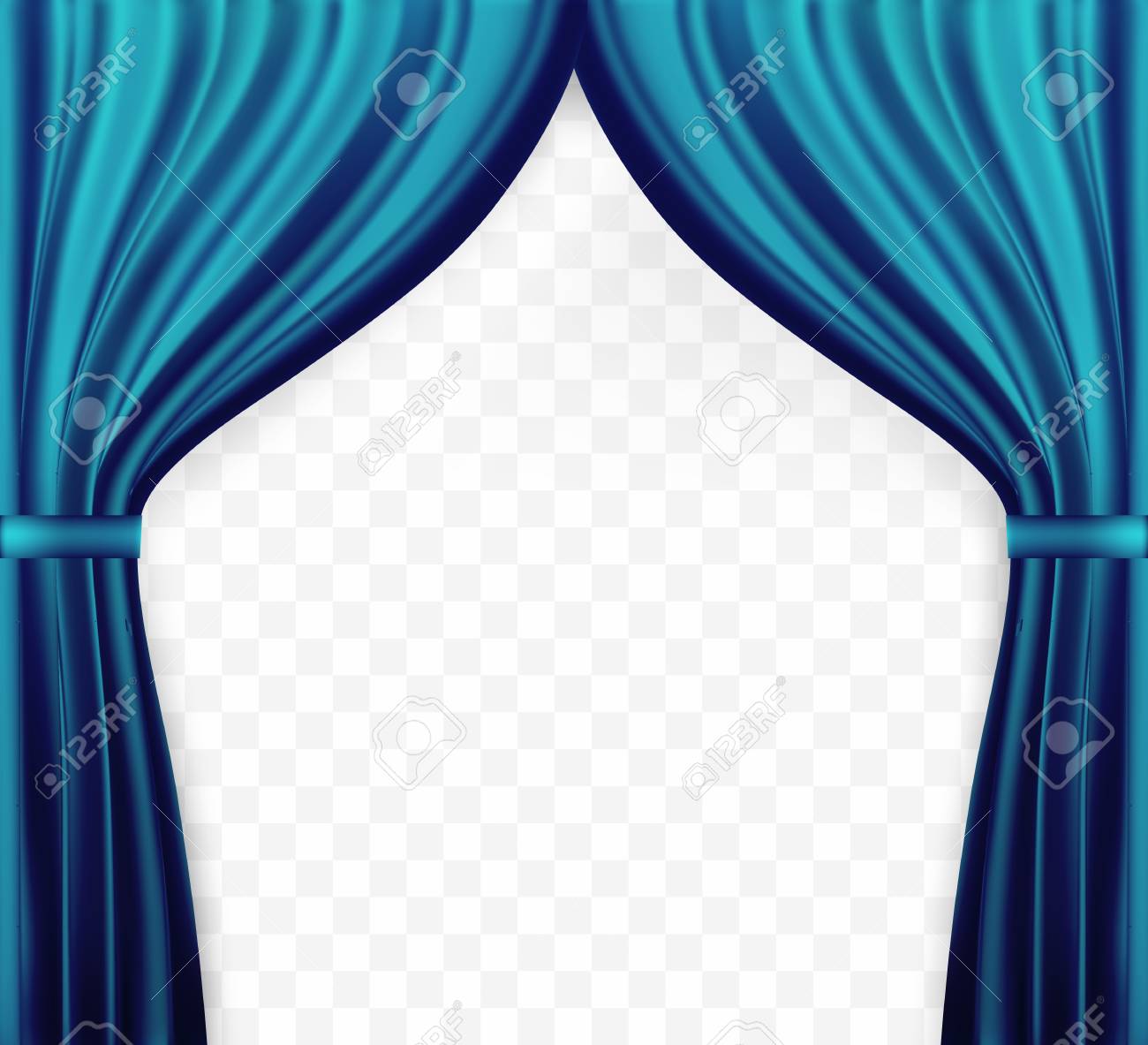 Naturalistic Image Of Curtain, Open Curtains Blue Color On