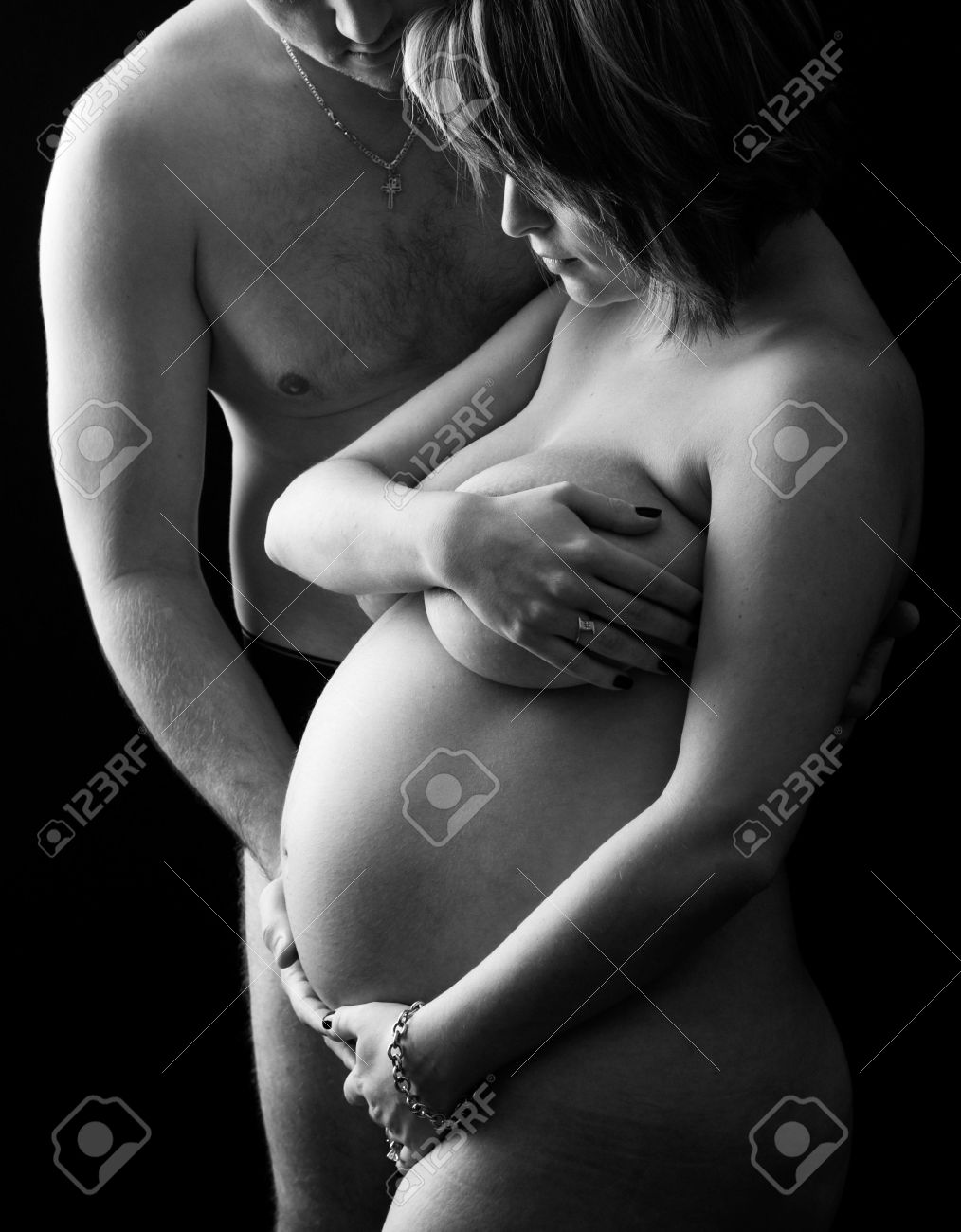 lovely pregnant naked young women black and white