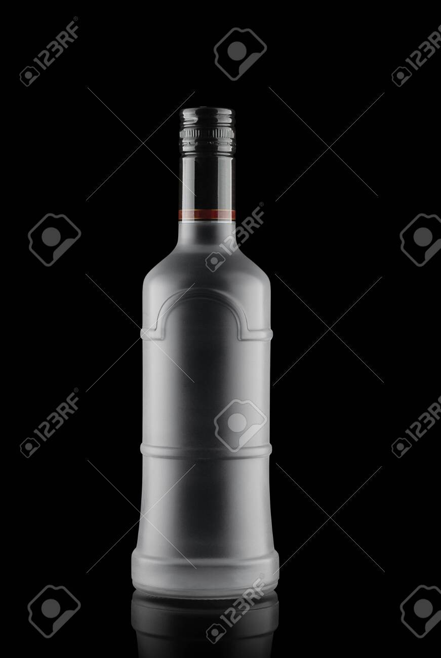 Download Frosted Glass Bottle With Alcohol On Black Background Stock Photo Picture And Royalty Free Image Image 135574046