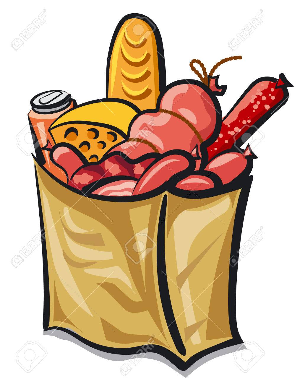ソーセージと食料品の袋のイラストのイラスト素材 ベクタ Image ソーセージと食料品の袋のイラストのイラスト素材 ベクタ Image