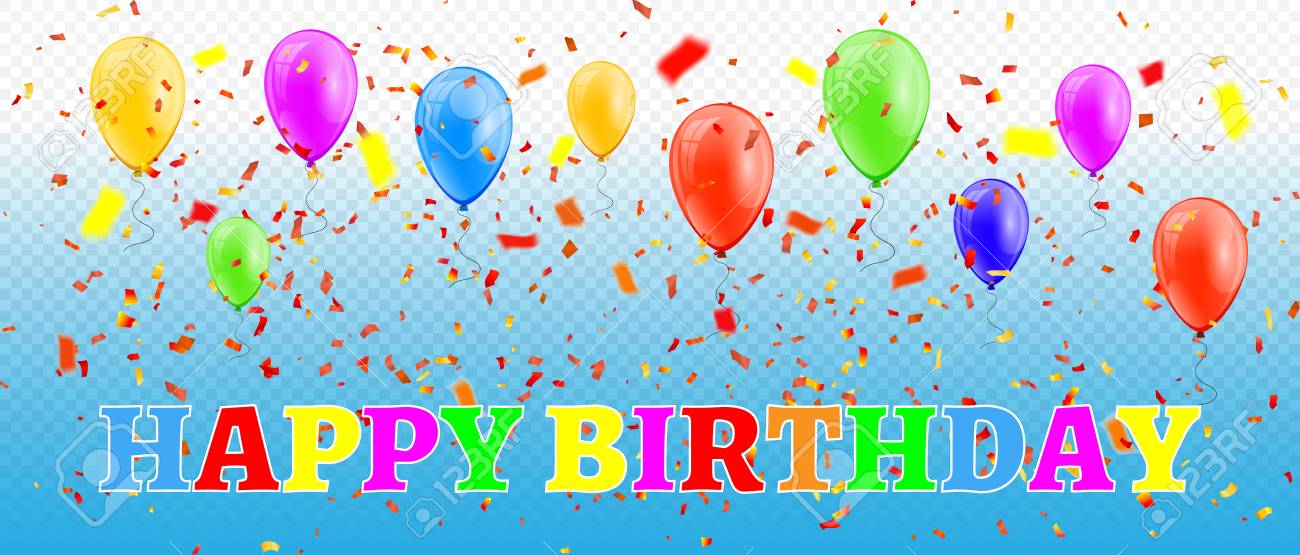 Feliz Cumpleanos Globos De Colores Y Confeti En El Fondo Ilustracion Vectorial Ilustraciones Vectoriales Clip Art Vectorizado Libre De Derechos Image