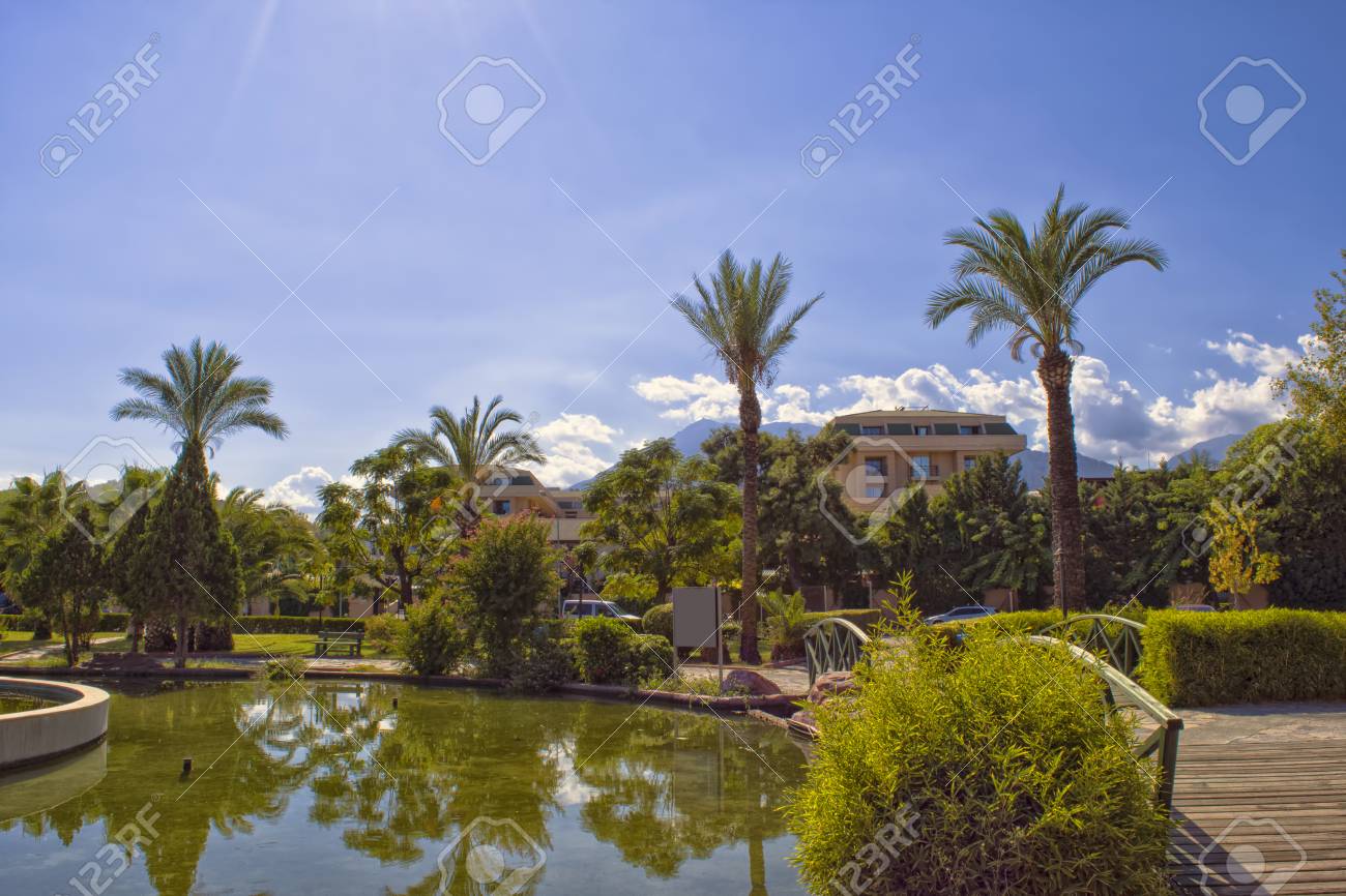 Palms And Fountain In Kugulu Park Kemer Turkey Stock Photo Picture And Royalty Free Image Image 89702716