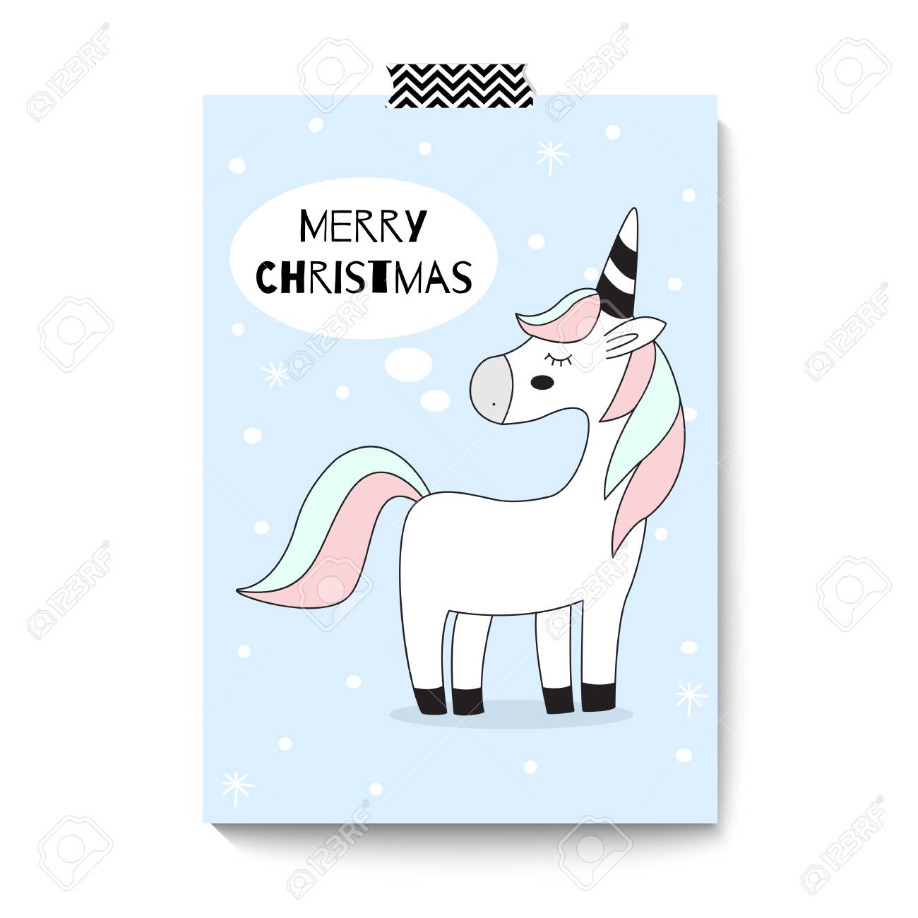 merry christmas cute unicorn greeting card design a4 size christmas card size
