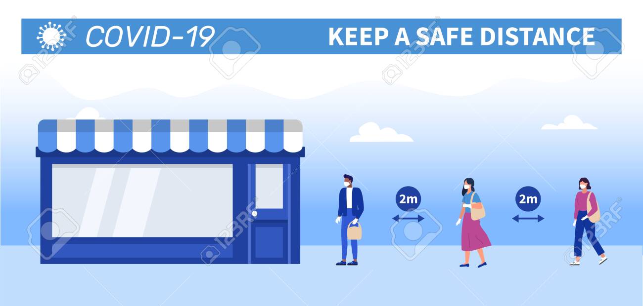 Outdoor Quaue. Grocery Market. Social distance. Coroavirus Quarantine. Vector - 148299096 Outdoor Quaue. Grocery Market. Social distance. Coroavirus Quarantine. Vector - 148299096