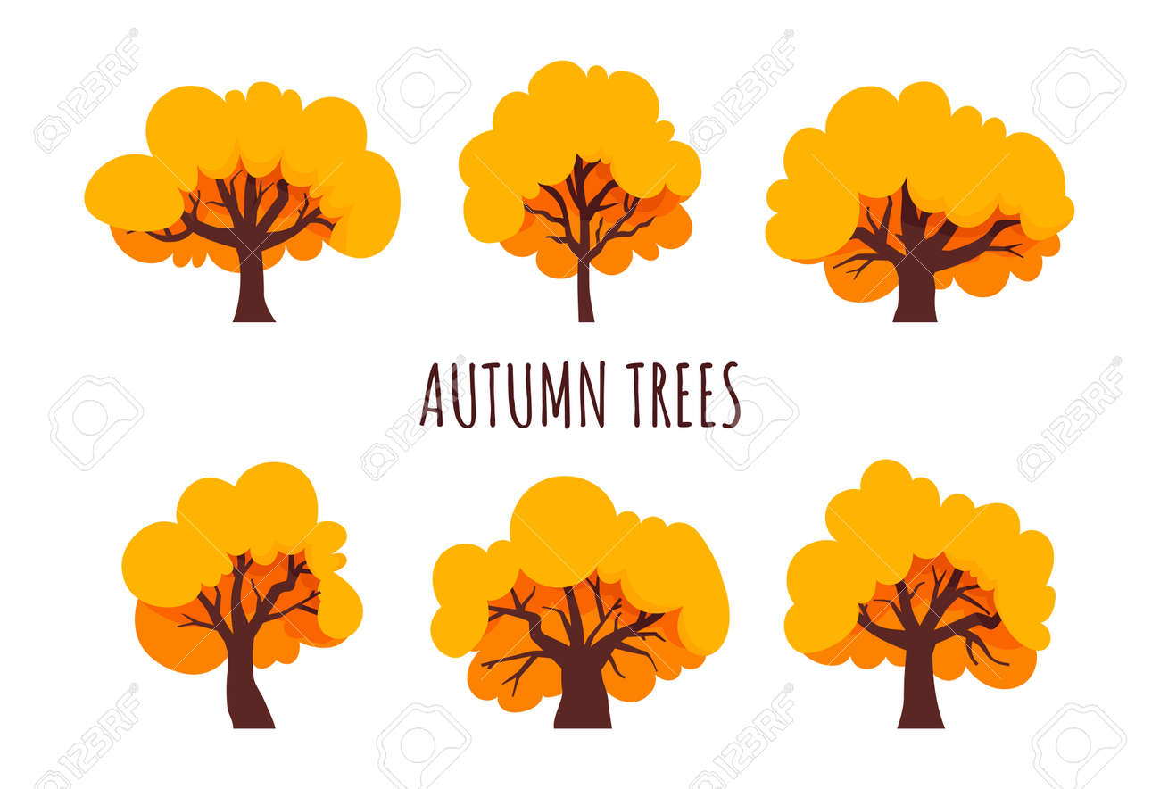 Autumn trees set. Yellow tree, flat style. Isolated icons. Vector - 152024745 Autumn trees set. Yellow tree, flat style. Isolated icons. Vector - 152024745