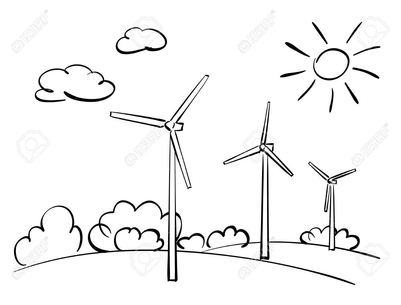 Wind Turbines And Nature Vector Illustration Royalty Free Cliparts Vectors And Stock Illustration Image 25857601