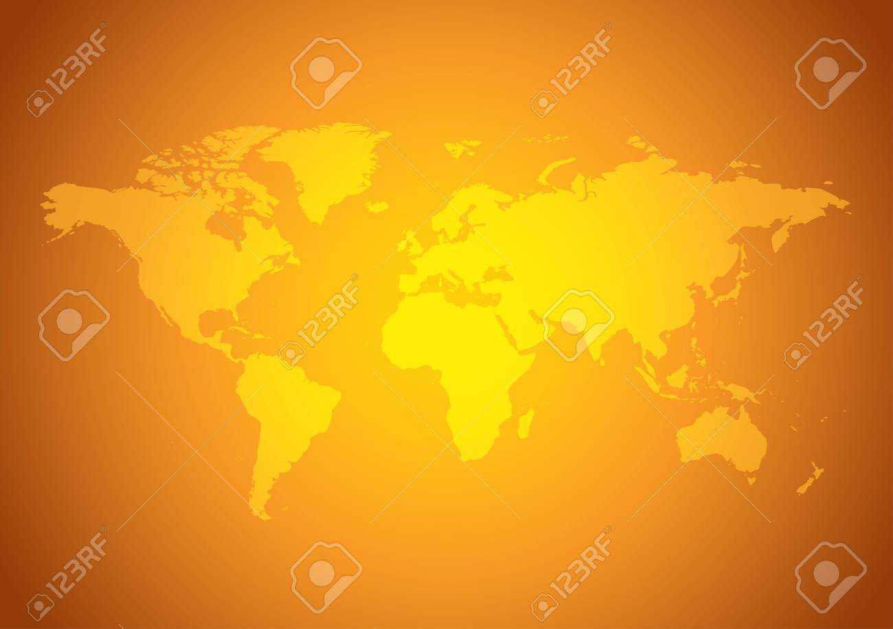 bright orange background with yellow map of the world vector