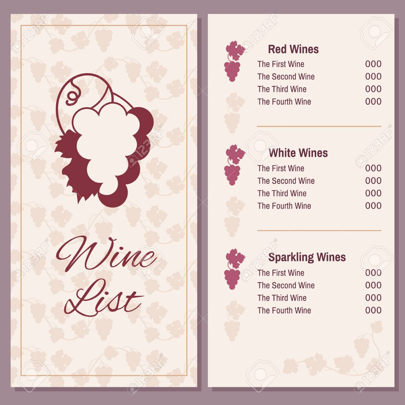 wine list with a