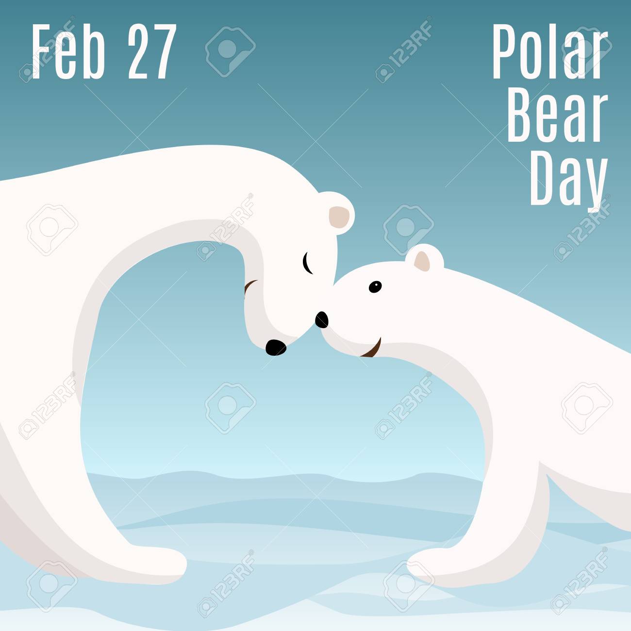 国際極地の熊日カード かわいい漫画シロクマ ママは 彼女の赤ちゃんを抱擁します 動物の家族 子供のイラスト のイラスト素材 ベクタ Image