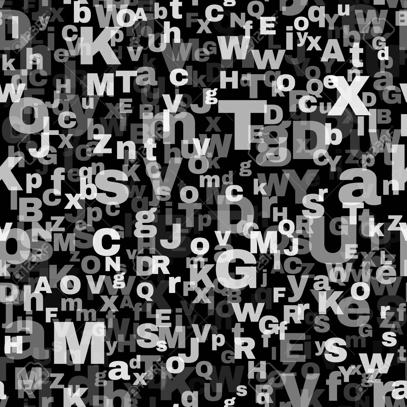 シームレスな文字パターン 再現性のあるアルファベットの背景 英語の言語の日の黒と白のデザイン パターンのスウォッチはスウォッチ パネルに含まれています のイラスト素材 ベクタ Image