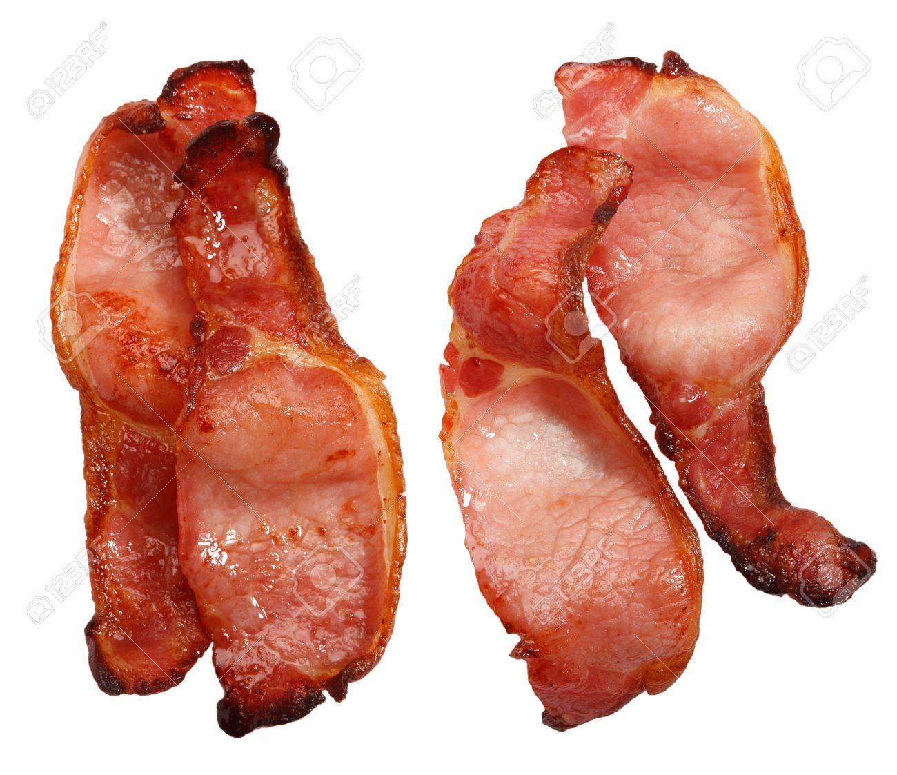 Two Pairs Of Fried Bacon Rashers Isolated On White Stock Photo Picture And Royalty Free Image Image 3706583